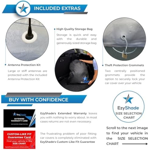 EzyShade 10-Layer Car Cover Waterproof All Weather. See Vehicle Size-Chart - Image 3