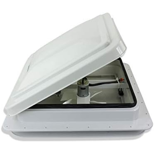 14" RV trailer Roof vent complete 12 volt FAN w/white lid and interior garnish - Image 4