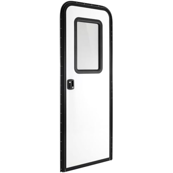 RecPro RV Rounded Entry Door with Screen & Lock | Tempered Glass | Rubber Seals