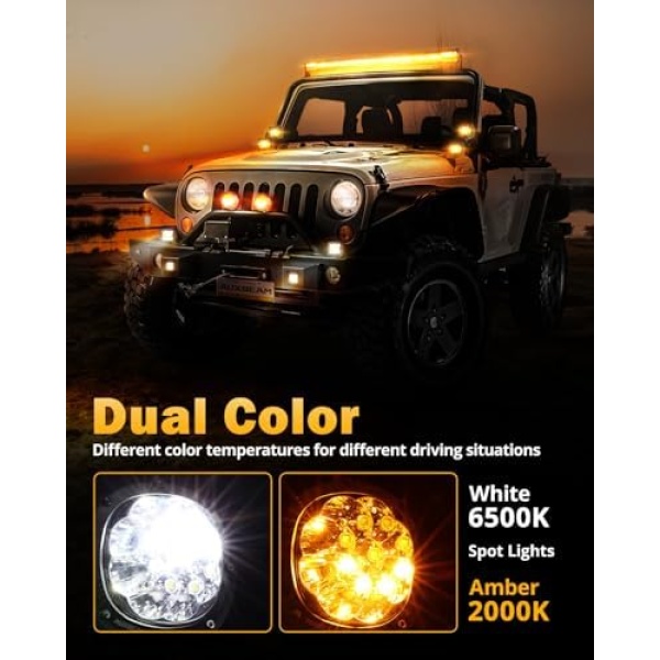 Auxbeam 6 Modes Amber White Round LED Offroad Lights, 4Inch 90W Dual Color - Image 5