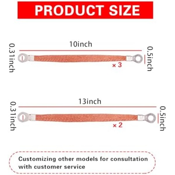 5 PCS Automotive Engine Grounding Strap, Flexible Tensile-Resistant Copper - Image 2