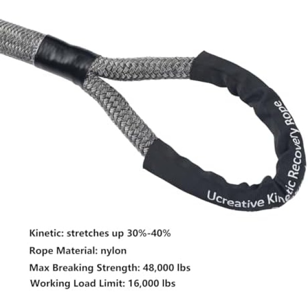 Ucreative 1" x 30' Kinetic Recovery & Tow Rope Kit Max 48,000 lbs Breaking - Image 5