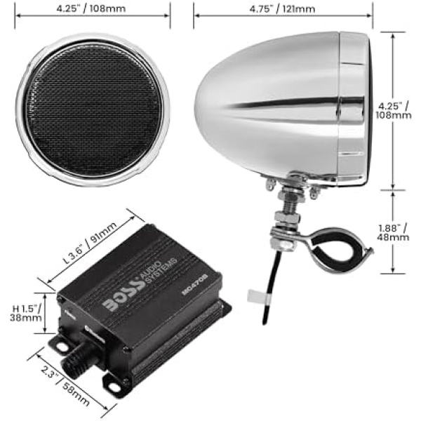 BOSS Audio Systems MC470B 3 Inch Motorcycle Full Range Speakers and Amplifier - Image 6
