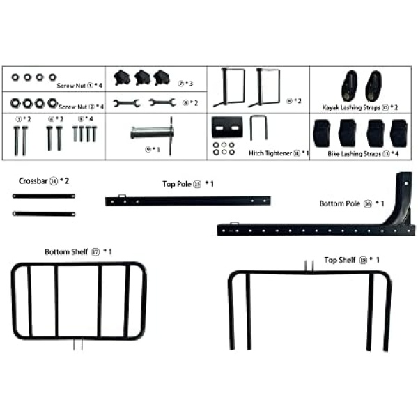 RV Kayak Rack, Kayak Carrier Holds Up to 2 Kayaks and 2 Bikes, 2'' Hitch Mount - Image 8