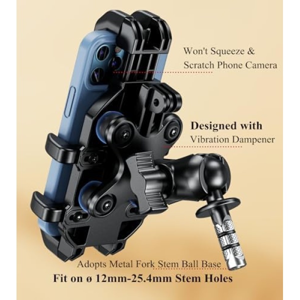 BRCOVAN Motorcycle Fork Stem Phone Mount with Vibration Dampener - Image 4