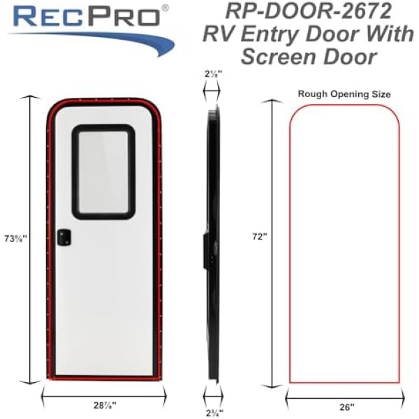 RecPro RV Rounded Entry Door with Screen & Lock | Tempered Glass | Rubber Seals - Image 5