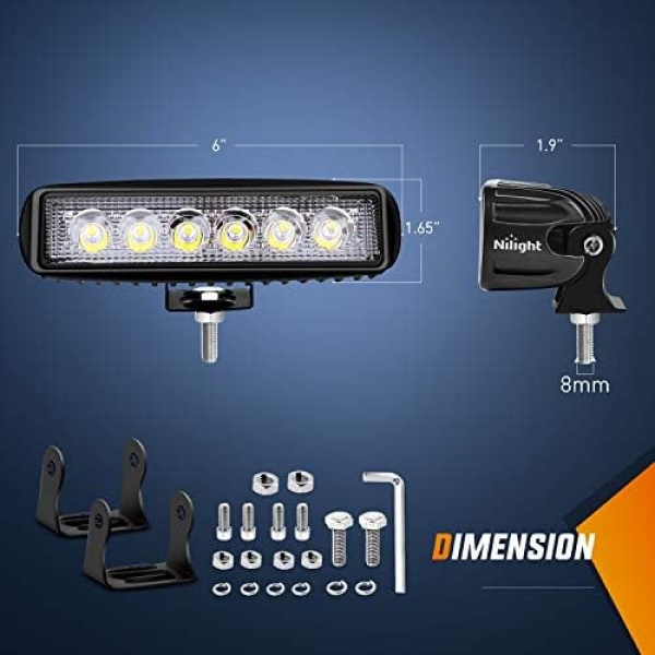 Nilight LED Light Bar 2PCS 18W 6Inch Flood LED Pods Offroad Fog Light Waterproof - Image 2