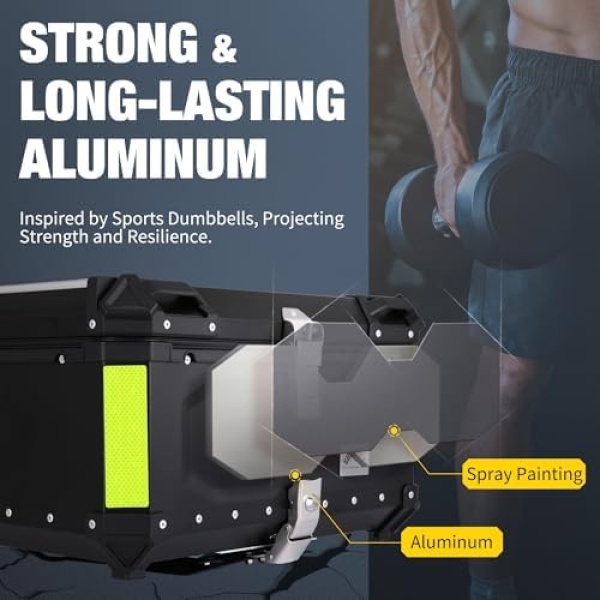 Motorcycle Top Case, 65L Aluminum Motorcycle Top Box with Anti-Theft Lock - Image 2