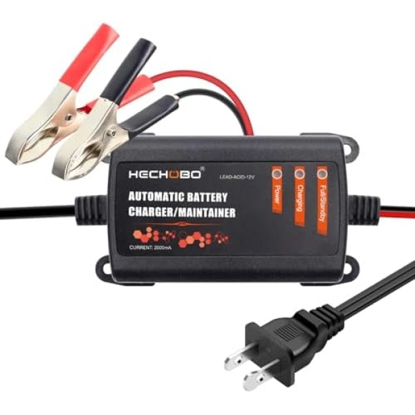 12v 2A Battery Charger, Trickle Charger for Lawn Mower Battery, Motorcycle, car