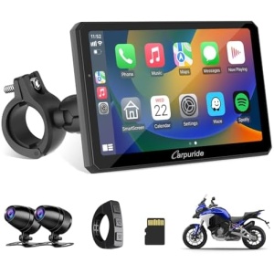 Carpuride W712D Motorcycle Carplay Screen with HD 1080P Dual Dash Cam