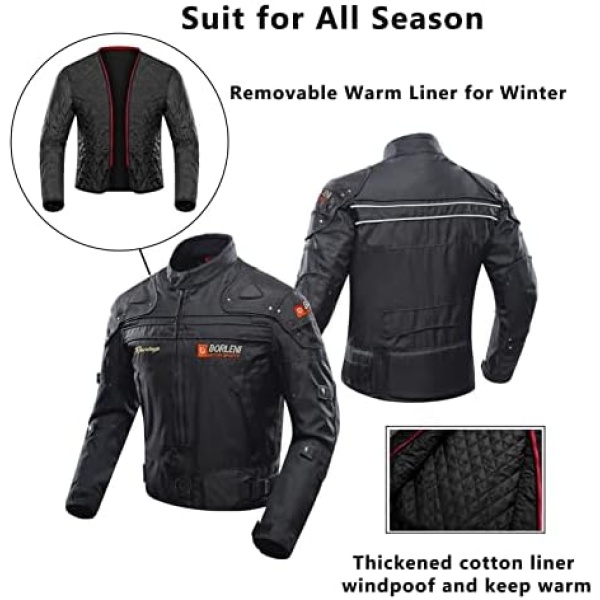 BORLENI Motorcycle Jacket Motorbike Riding Jacket Windproof Motorcycle Full Body - Image 3
