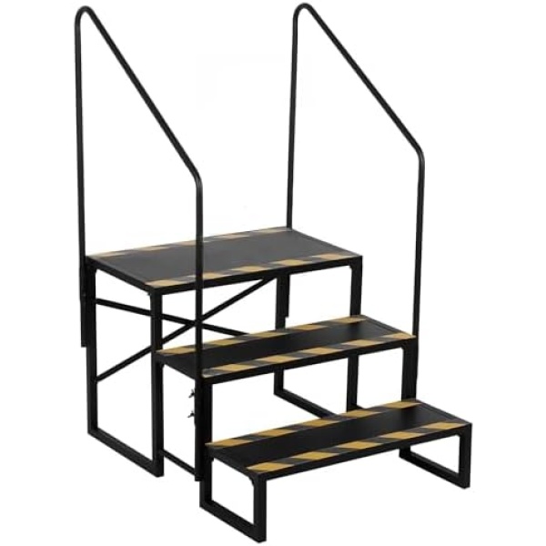 RV Steps with Handrails 3 Steps Mobile Home Stairs Outdoor RV Step Ladder with