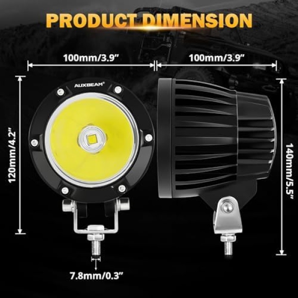 Auxbeam 4In 72W Round Led Offroad Light, 2PCS 7200LM Spot Light Pod with Wiring - Image 6