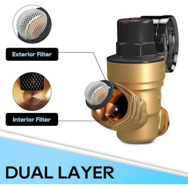 RVGUARD RV Water Pressure Regulator Valve, Brass Lead-Free Adjustable Water - Image 5