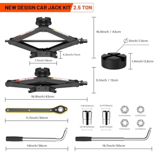 IMAYCC Car Jack 2.5 Ton/5512 lbs Universal Scissor Jack With Rubber Pad, - Image 2