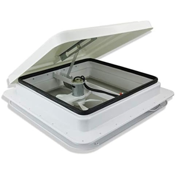 14" RV trailer Roof vent complete 12 volt FAN w/white lid and interior garnish