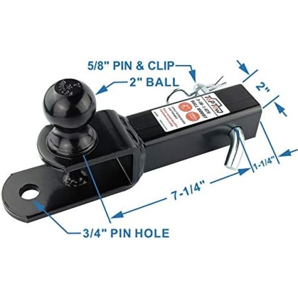 TOPTOW ATV/UTV Trailer Hitch Towing Ball Mounts, 2-Inch Ball, Clevis Pin - Image 6