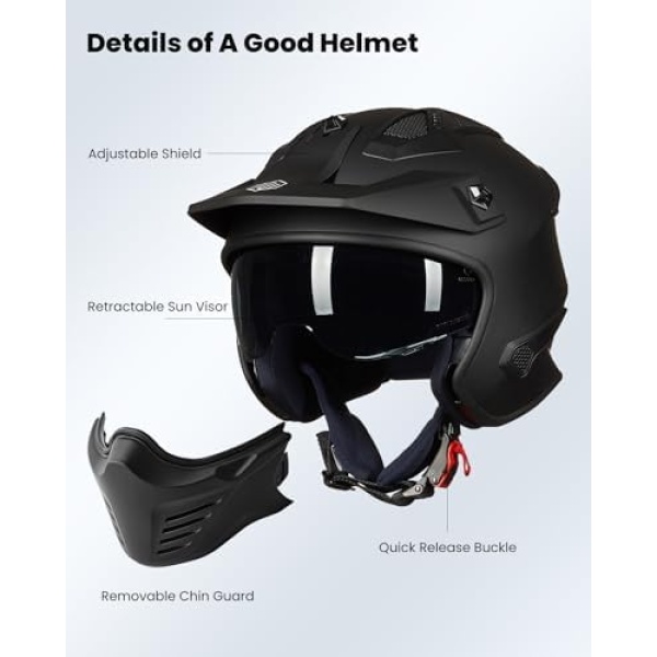 ILM Open Face Motorcycle 3/4 Half Helmet for Dirt Bike Moped ATV UTV Motocross - Image 3