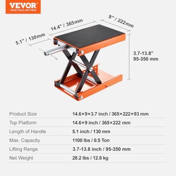 VEVOR Motorcycle Lift, 1100 LBS Motorcycle Scissor Lift Jack with Wide Deck - Image 7