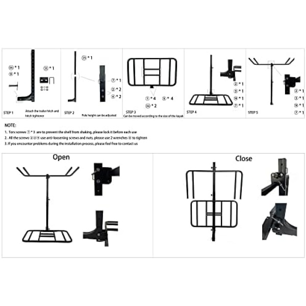 RV Kayak Rack, Kayak Carrier Holds Up to 2 Kayaks and 2 Bikes, 2'' Hitch Mount - Image 9