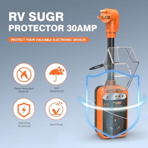 RV Surge Protector 30 Amp, 10000 Joules RV Circuit Analyzer with Waterproof - Image 7