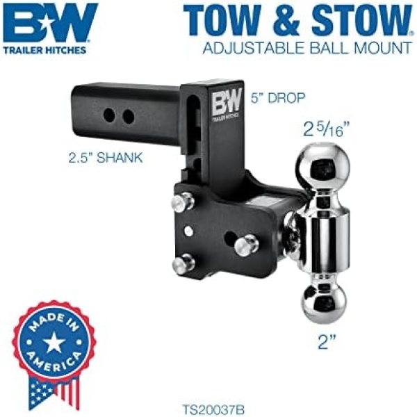 B&W Trailer Hitches Tow & Stow Adjustable Trailer Hitch Ball Mount - Image 2