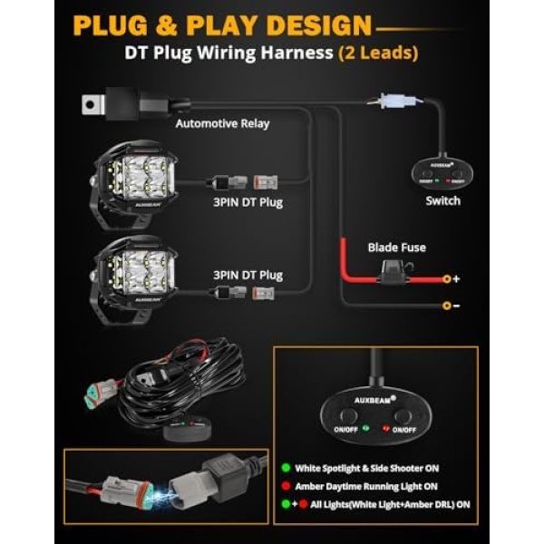 Auxbeam 4 Inch V-MAX Series LED Pods with Side Shooter, 92W Round Offroad - Image 8