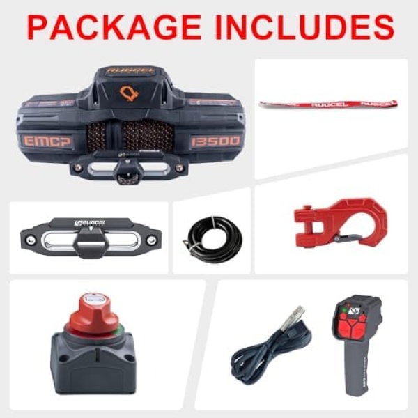 RUGCEL WINCH 12V EMCP Winch 13500lb New Waterproof Electric Synthetic Rope - Image 8