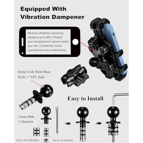 BRCOVAN Motorcycle Fork Stem Phone Mount with Vibration Dampener - Image 7
