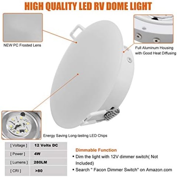 Facon 4.5Inch LED RV Puck Light, DLFST4-008, Full Aluminum Recessed LED Ceiling - Image 4