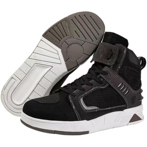 Motorcycle Leather Boots,Street Riding Shoes,Anti-Slip Side Zipper Shoes