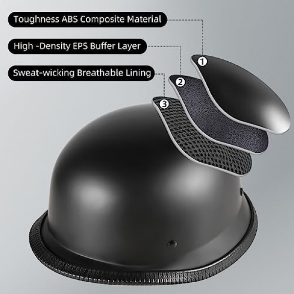 Motorcycle Half Helmets with Face Shield, German Style Motorcycle Helmet - Image 3