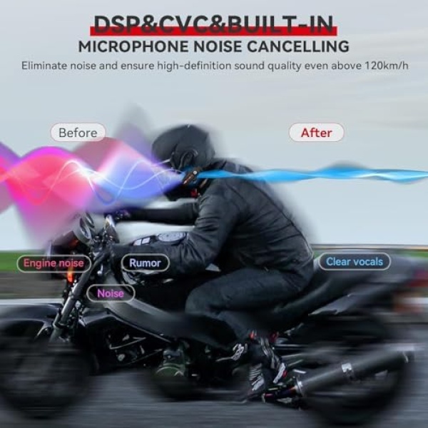 Motorcycle Bluetooth Headset V5.2 with Music Sharing, 2-Way Motorcycle Helmet - Image 6