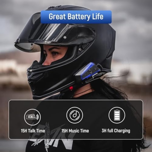 LEXIN B4FM Motorcycle Bluetooth Headset, 10 Riders Helmet Bluetooth Intercom - Image 5