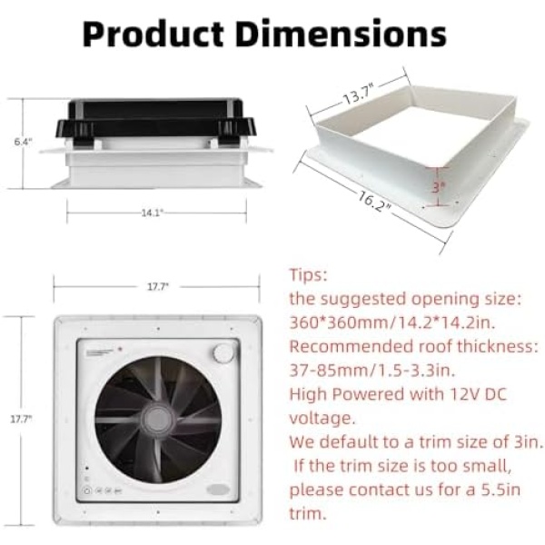 RV Roof Vent Fan Quiet 4 Speed-Reversible Air Ventilation RV Exhaust Fan - Image 6