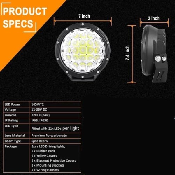 BIGLIONX Round LED Offroad Lights 7inch 2pcs 210W 32000LM LED Off Road Light - Image 2
