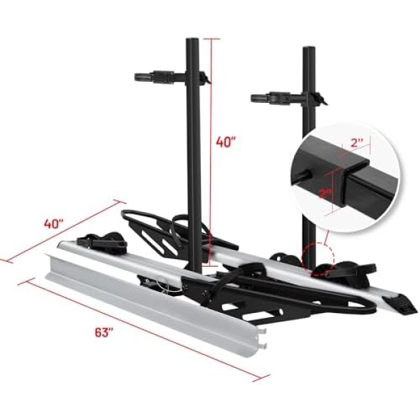 Young Hitch Mount Bike Rack with Ramp, 200 lbs. Capacity for 2 E-Bikes, Fat Tire - Image 9