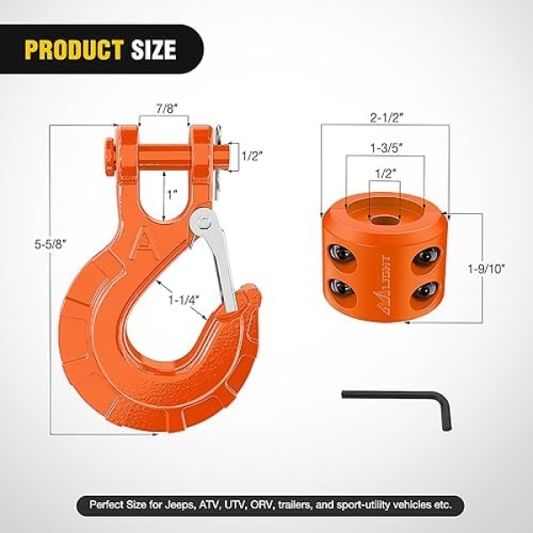 Nilight Forged Steel Winch Hook 3/8" Grade 70 Safety Latch Winch Cable Hook - Image 3