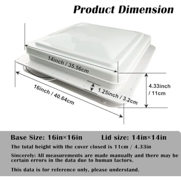 14" RV Roof Vent for Camper Trailer Universal White Lid Roof Vent with 12V RV - Image 3