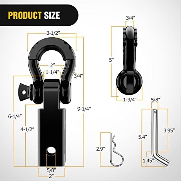 Nilight Shackle Hitch Receiver 2Inch 45000 LBs Breaking Strength 3/4" D Ring - Image 2