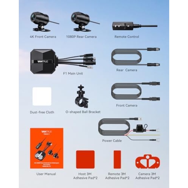 Vantrue F1 Motorcycle 4K Dash Cam Front and Rear, 4K + 1080P Motorcycle Camera - Image 9