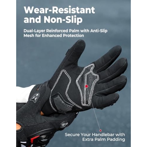 KEMIMOTO Motorcycle Gloves for Men and Women, Touchscreen Cycling Gloves for - Image 4