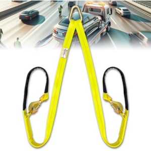 V-Bridle Tow Strap 2" x 6' with Snap Hooks, Cordura Sleeve, and Axle Straps |