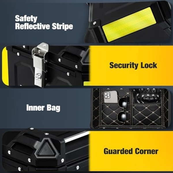 Motorcycle Top Case, 45L Aluminum Motorcycle Trunk, Tail Box Bag with Anti-Theft - Image 4
