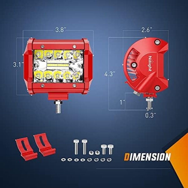 Nilight LED Light Bar 2PCS 60W 4Inch Triple Row Spot Flood Combo Lights - Image 2
