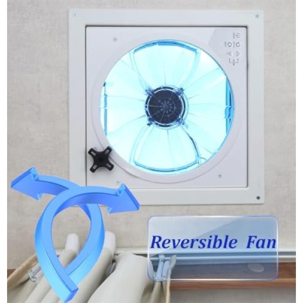 12V RV Roof Fan Vent 14'' 10 Speed Reversible Manual Lift - Image 3