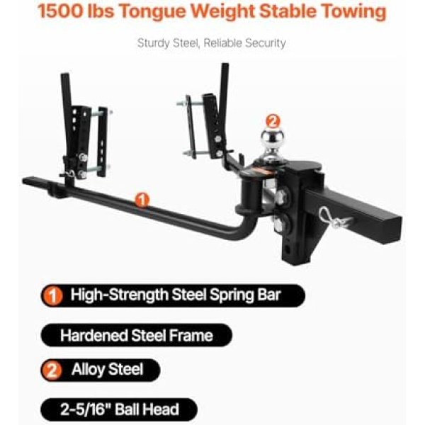 VEVOR Sway Control Weight Distribution Hitch, 1,500 lbs Capacity, Trailer Hitch - Image 2