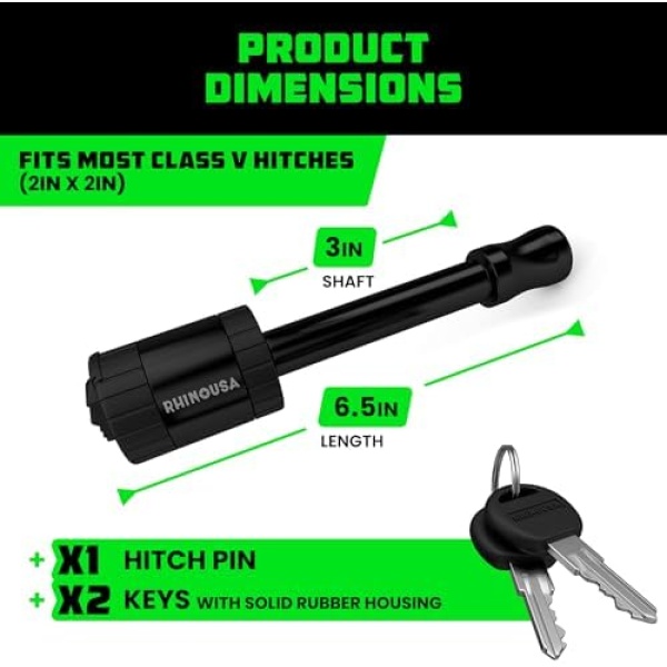 Rhino USA Trailer Hitch Pin (2 Inch) Patented 5/8" Locking Receiver Hitch Pins - Image 4