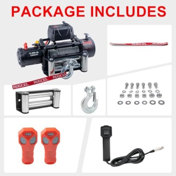 RUGCEL WINCH 12000lb 12V Truck Waterproof Electric Black Steel Rope Electric - Image 3