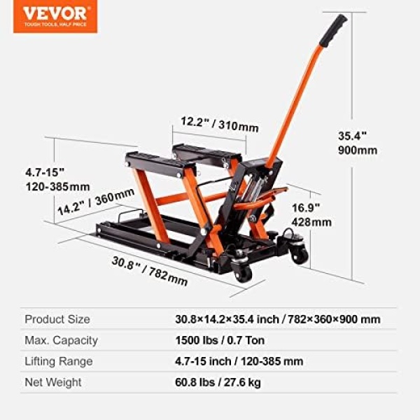 VEVOR Hydraulic Motorcycle Lift Jack 1500 LBS Capacity ATV Scissor Lift Jack - Image 7